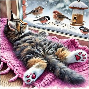 DIADAY Cat Diamond Painting Kits for Adults, 5D Full Drill Diamond Art Kits with Round Gem for Beginners, DIY Art Crafts Home Wall Decor Gift 12 x 12 Inches