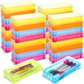 30pcs Plastic Pencil Case for Kids,Bulk Clear Plastic Pencil Box Crayon Box with Snap Tight Lid Stackable Clear Organizer Containers for Back to School Supplies Office Home Supplies