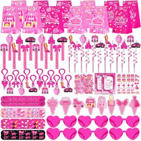 220PCS Pink Party Favors Kit for Girls – Birthday Supplies Includes Glasses, Straws, Bubble Wands, Treat Bags & More – Perfect for Party Decorations & Pinata Fillers
