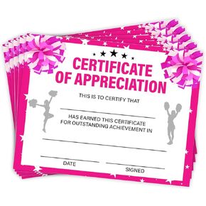 Cheerleading Achievement Award Certificates of Appreciation Sport Certificates for Students Cheering Squad Teams 25 Count, 8 X 10 Inch