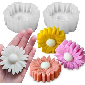 Wehous 2PCS Thick Daisy Flower Candle Molds for Candle Making Daisy Flower Silicone Fondant Chocolate Cake Decor Molds 3D Floral Resin Candle Soap Polymer Clay Mold DIY Art Craft Table Home Decor