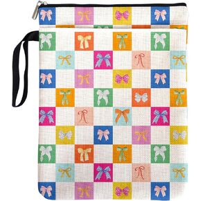 Colorful Bow Aesthetic Plaid Book Cover for Book Lovers Girls Friends Women with Zipper & Handle, Book Sleeve Gifts for Book Club Bookworm Birthday Graduation Reading Day