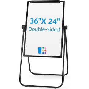 Stand Whiteboard Magnetic, 36" x 24" Double-Sided Flip Chart Easel Portable Dry Erase Board, Height Adjustable & 360° Rotating Whiteboard for Home Office Classroom, White
