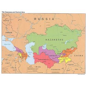 Gifts Delight Laminated 19x14 Poster The Caucasus and Central Asia - Political Map