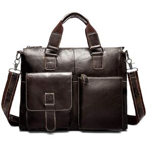 Leather Briefcase Laptop Bag Messenger Shoulder Work Bag Crossbody Handbag for Business Travelling for Men(-Brown)(E)