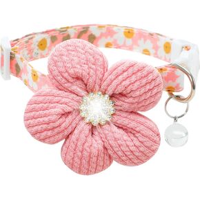 Dog Collars for Small Dogs, Flower Design, Puppy Collar for Female Dog Collar, Cute Dog Collar with Bell, Adjustable Length, Pink