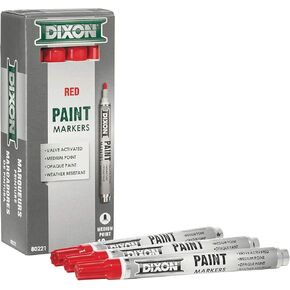 FRED'S FAVORITE Dixon Industrial Paint Markers, Permanent, Opaque Colors, Medium Tip, Box of 12 Markers, Made in the U.S.A. (Red)