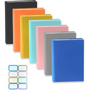 9x11 Inch Jumbo Book Covers 7 Pack (7 Colors) - Stretchable, Washable & Reusable Protective Covers for Hardcover Textbooks, Fits Up to 9.5"X11.5"