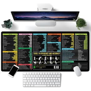 Large Excel Cheat Sheet Desk Mat for Keyboard and Mouse, Desktop Gaming Mouse Pad for Computer Accountant,XXL Black Work Mousepad Employee Appreciation Gifts,Big XL Desk Board Cover Office Pc Supplies