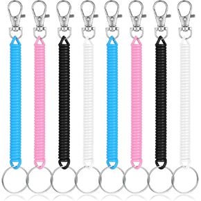 8 Pcs Retractable Spring Coil Keychain, Anti-Lost Stretch Cord Safety Key Chain With Metal Lobster Clasp, Multi-Color Coiled Lanyard Keychain for Wallet Chain Keys Phones(4 Colors)