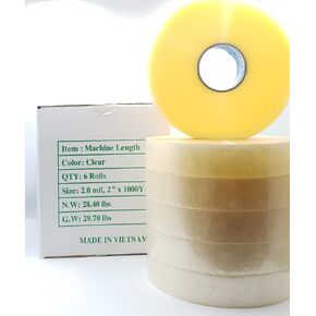 VPTAPE Machine Length Tape 6 Rolls Clear Packaging, Packing, Carton Sealing Tapes - 2 Inches Wide x 1000 Yards 2.0 Mil 6 Rolls 2.0 Mil 2 Inch 1000 yard
