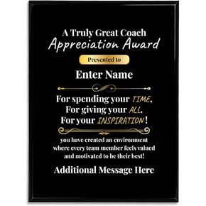 Personalized Coach Plaque - Custom Award Plaque for Coach Gifts, Sport Plaque with Name, Team & Year - Perfect Coach Plaque for Appreciation, Retirement, Soccer, Football, Baseball, Cheer 9x12