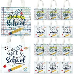 Yizeda 20Pcs Back to School Party Favor Non-woven Bags School Bus Colorful Pencils Flags Decorative Gift Bag with Handles Treat Tote Bags for Back to Classroom Party Supplies (White)