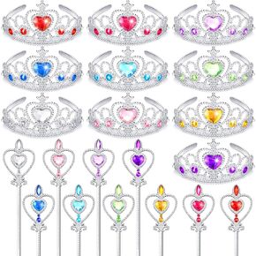 Civaner 20 Pcs Princess Dress up Accessories Tiaras Crown Set with Princess Crowns and Wands for Little Girls Kids Play Jewelry