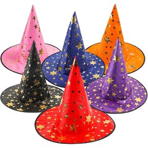 FOIMAS 6 Pack Witch Hat for Kids,Halloween Costume Hat for Girls Boys Halloween Costume Party Accessories (Red,Pink,Black,Purple,Blue,Orange)