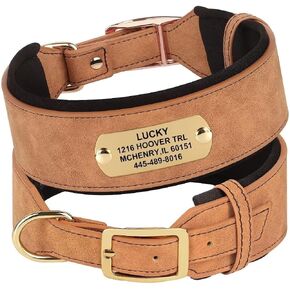 PET ARTIST 2" Wide Personalized PU Leather Dog Collar for Large Dog - Soft Thick Padded Dog Collar with Large Name for Rottweiler Mastiff Great Dane, Brown XL