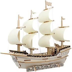 PRETYZOOM 3D Wooden Puzzle Sailboat Model Kit for Adults, DIY Ming Dynasty Ship, Handcrafted Wood Assembly, Home Decor, 15.55 X 13.50 X 3.93 Inches