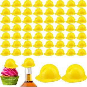 60 Pcs Mini Construction Hat Miniature Hard Hat Tiny Plastic Helmet Bottle Topper for Construction Theme Party Decoration Toy Doll Pet Dress Up Accessories