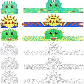 24 Pcs Color Your Own Dinosaur Crown for Kids DIY Craft Dino Coloring Paper Crown for Birthday Party Hats Dinosaur Theme Headband Birthday Party Favor Family Events Sunday School Activities Gifts