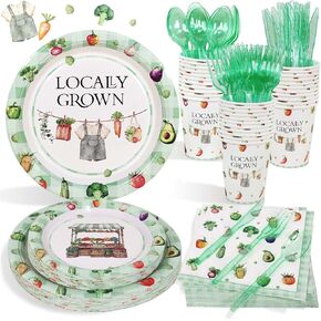 Locally Grown Baby Shower Decorations Plates Set, 175pcs Farmers Market Baby Shower Plates Napkins Cups Cutlery for 25 Guests