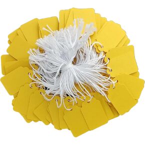 300 Pcs 1.38x0.87 Inches Yellow Blank Jewelry Price Tags with String Attached Retail Paper Gift and Sale Hang Tag Handwritten Price Display Lables for Pricing Clothes Necklace & Merchandise