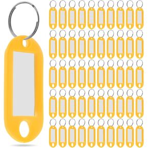 Key Tags with Label Window, 100 Pack, Black Plastic with Split Ring, ID Labels for Luggage and Organization (Black)