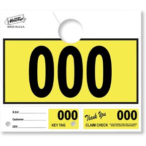 Versa-Tags Car Dealer 1000 Hang Tags - Service Dispatch Numbers for Mechanics and Repair Shops, 3-Part Design Yellow Prenumbered (000-999)