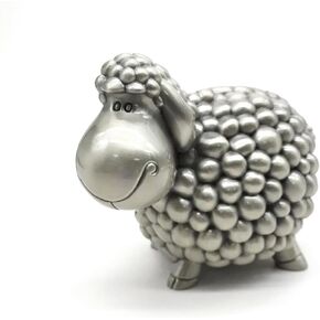 Lihou PapaQ Metal Sheep Piggy Bank - Cartoon Design Coin Savings Bank, Vintage Brushed Pewter Finish Alloy Money Pot for Boys and Girls, Perfect for Teaching Kids Saving Habits