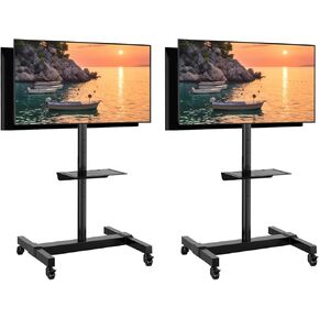 TVON Mobile Dual TV Stand for Two 32-65 Inch Plasma LCD LED Smart Flat Panel Curved TV Monitor Screens, Rolling Cart with Wheels, Tilt TV Mount Floor Stand, Hold up to 132 lbs