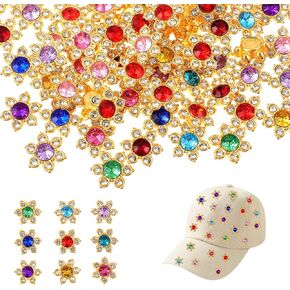 200 Pcs 13mm Flower Crystal Rhinestones, Metal Base Sewing Flowers Claw Flatback Rhinestones, Sew on Stainless Steel Setting Gold Claw Flower Rhinestone for Clothes DIY Crafts Jewelry Making