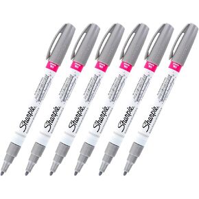 Sharpie Oil-Based Paint Markers, Fine Point, Silver, Pack of 6