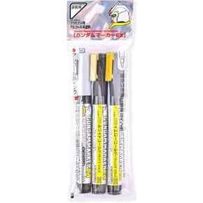 Gun-dam Marker EX XGMS100-3pcs Set Plated Silver(XGM100), White Gold(XGM07), Yellow Gold(XGM08), Fine Tip Pens for Gun-dam Plastic Models, Metallic Finish, Easy Application Markers