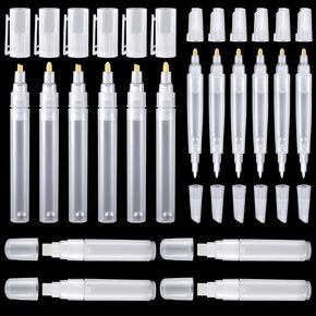 16 Pieces Empty Fillable Blank Paint Pen 3 mm 6 mm 10mm 15mm, Acrylic Clear Round Tilted Flat Head Markers White Fillable Paint Touch up Pen Markers for Rock Painting Graffiti Wood Paper Drawing