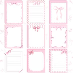 Coquettte Pink Bow Sticky Notes - 9 PCS Pink Post It Notes Coquettte School Supplies Aesthetic Self Stick Note to Do List Memo Pads Office Stationery for Women Girls Girly 3x3 Inches
