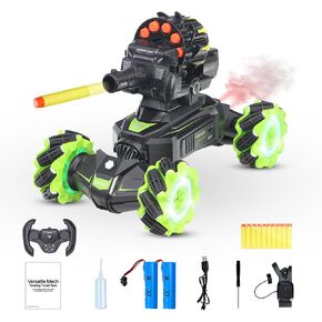 RC Car Shoot Nerf Bullet, Remote Control Hand Gesture Stunt Drift Truck, 360°Rotating Battle Tanks with Soft Bullets Water Bomb, Spray, Music, Led, Toy Gifts （Orange）