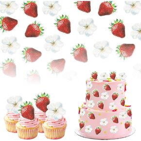 Rsstarxi 30 Pack Sweet One Cupcake Toppers Berry First Birthday Decors Glitter Strawberry 1st Birthday Cupcake Picks for Fruit Baby Shower Berry Sweet Cake Decorations Party Supplies