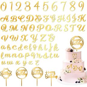 68 Pcs Acrylic Alphabet Number Cake Topper DIY Personalized Name Cupcake Toppers with A-z Letter 0-9 Number Cake Picks Decoration for Wedding Baby Shower Party Decorations(Gold)