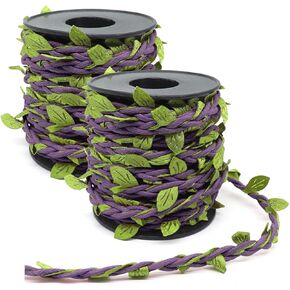 66ft Waxed Twine with Green Leaves, 3-ply Waxed Cord, Artificial Leaves Waxed String for Crafts and Decor (Natural Color Waxed Twine)