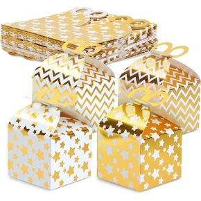 36 Pack Mini Gable Joxes for Party Favors ، عيد ميلاد ، حفل زفاف ، احتفالات ذكرى ، عيد الحب ، المشاركة ، صناديق هدايا زخرفة رقائق الذهب ، 4 أنماط تصاميم (3.7x3.2x3.7 in)