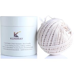 KONMAY 1.5mm 100% Cotton Cooking String – 150m Butcher Twine, Baker Twine for Trussing, Roasting, Grilling, Tying Meat, Herbs & Sausages, Eco-Friendly Biodegradable Paper Box with Feed Hole