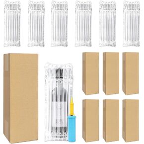 6 Sets Wine Bottle Travel Protector Bags with Corrugated Box and Pump Inflatable Air Column Bubble Cushion Wrap Pouches Packaging Sleeves for Wine Packing Transport