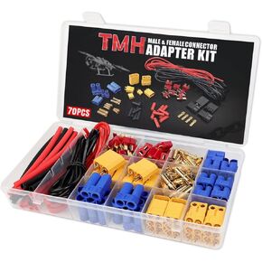 TMH 70 Pcs T-Plug / EC3 / EC5 / XT60 / XT90 Male and Female Adapter Connector Plug with Silicone Wire + Heat Shrink Tube for RC ESC Lipo Battery Motor (70 PCS)