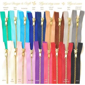 10 pcs Brass Gold Metal Teeth Zippers (Mixed Colors - Chosen by Random, 16 inch)