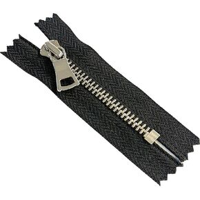 Zipper JN #5 High End Shiny Nickel Metal Non-Separating, Closed-End Zipper with Long Pull for Pant Dress Bag Tape Color Black - Choose Your Length (Black #580JN, 4" Inches)