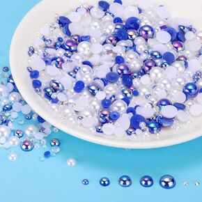 50g Flatback Rhinestones and Pearls, 3-10mm Flat Back Pearls for Crafting, Rhinestones for Bedazzling, Half Pearl Resin Rhine Stone Kit for Crafting, Nails, Charms