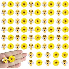 70Pcs Bee Daisy Decorations, Resin Cartoon Daisy Bumblebee Decor, Suitable for DIY Decoration of Phone Cases, Gardens, and Cakes