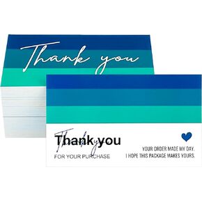 RXBC2011 Gradient Blue and Green Thank You Cards with Warm Appreciation Message 2x3.5 Inches Pack of 100