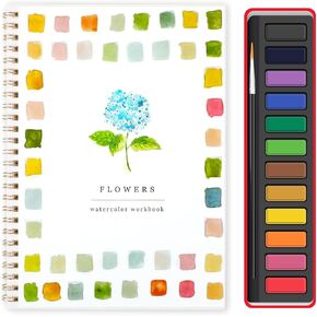 Watercolor Workbook, Water Coloring Book,Watercolor Paint Set, Beginner-Friendly Watercolor Workbooks, with 12 Colors Watercolor Paint Set with Paint Brush