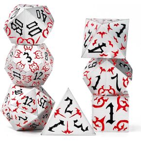 Metal DND Dice Set- Gothic RPG Bat Dice Set for Dungeons and Dragons, ZHOORQI 7-Piece Sharp Edge Polyhedral Dice with Bat Design | RPGs Gifts (BF-White Red)