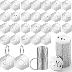 Zonon 1-100 Numbered Metal Tags with Key Rings Hollowed Stainless Steel Number Tags Metal Coat Check Key ID Label for Home, Office Dormitory Cabinet House Lockers(Hexagon)